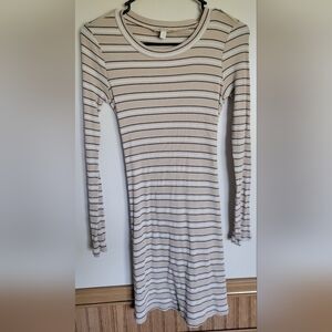 GB Women's Striped Long Sleeve Fitted Tie Waist Dress Size Small